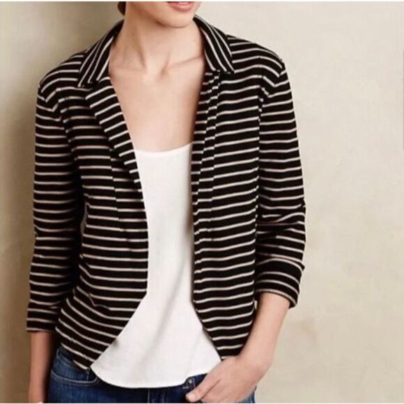 Anthropologie Dolan Shadow Band Ponte Knit Open Cropped Blazer Medium Black - Picture 1 of 9